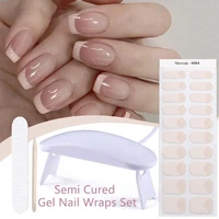 Harunouta 4pcs/set French Semi Cured Gel Nail Strips with Nail Lamp Gel Nail Polish Nail Stickers Fake Nails Manicure Decoration 1