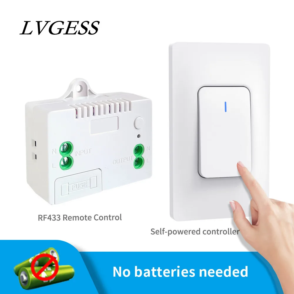Interruptor de Controle Remoto sem Fio para Casa Botão Auto-alimentado Interruptor de Luz Impermeável sem Bateria Gangue Way