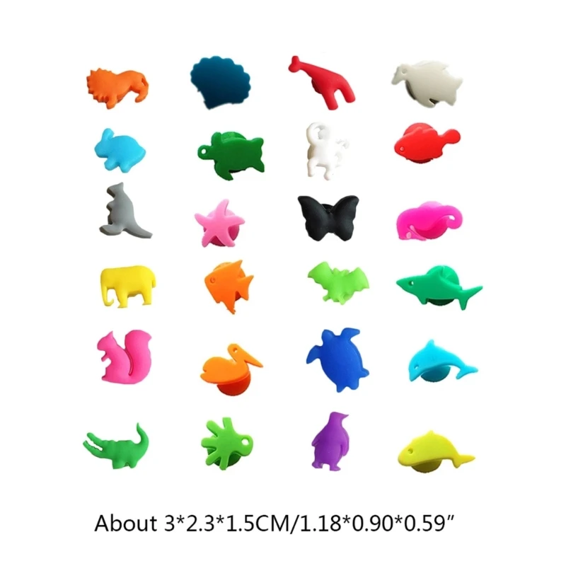 Wine Glass Markers Set of 24 Marine Terrestrial Animals Silicone Drink Glass Tags Identification Cup Labels Signs for Bar glass identifiers