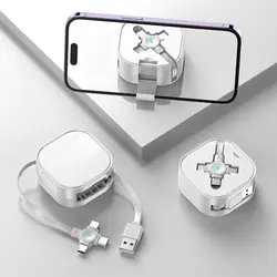 Retractable 3 - in - 1 Multi - Port Charging Cable with Micro USB and Type - C Connectors (White)