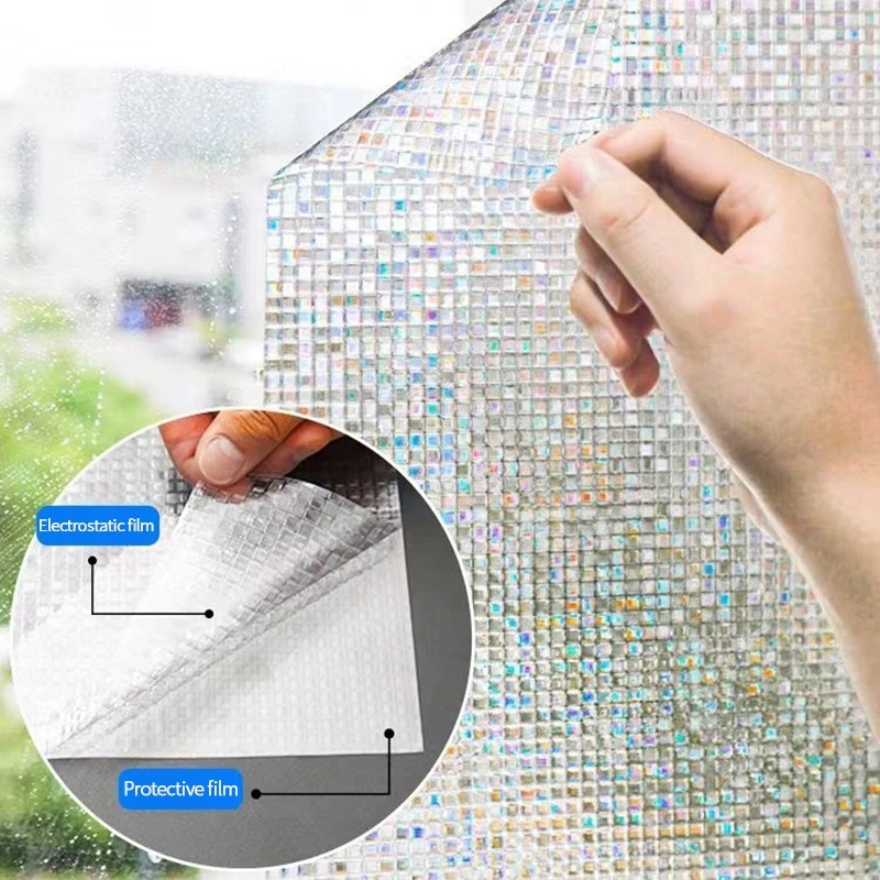 Window Privacy Film 3D Window Film Rainbow Sticker 3D Stained Glass Decals Static Cling Stickers for Bathroom window film,window privacy film,window sticker