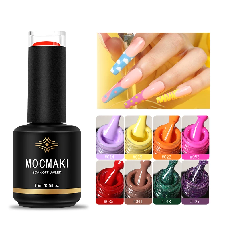 

Mocmaki 15ml Soak Off UV LED Gel Nail Polish Hybrid Varnish Nail Art Manicure 148 Colors Semi-Permanent Base Top Coat