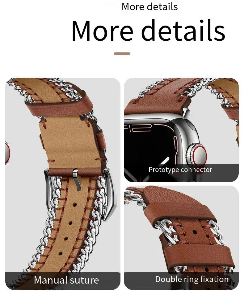 Strap For Apple Watch Band Ultra 2 49mm 9 8 7 6 5 4 3 SE Leather Hand sewn chain bracelet Band iWatch 45mm 44mm 42mm 41mm 40mm