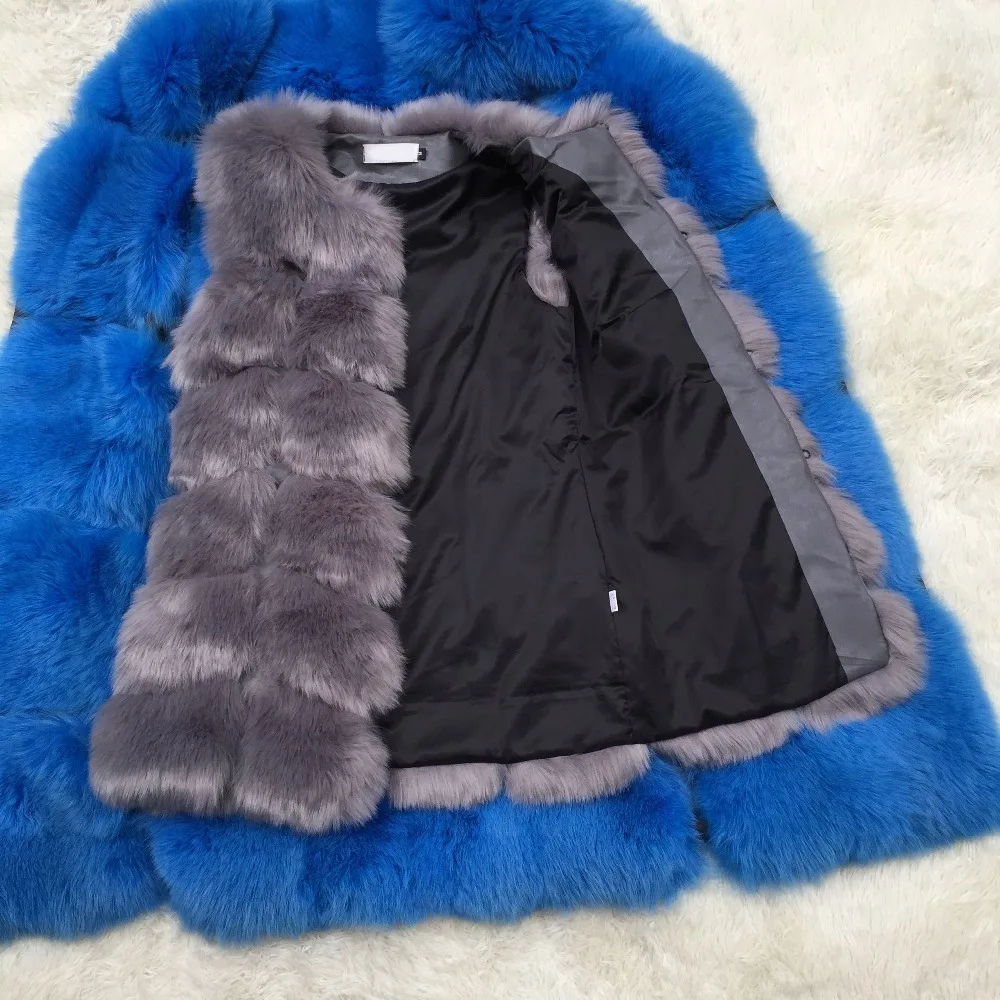 Faux Sliver Fox Fur Vest Women Winter Fashion Medium Long Artifical Fox Fur Vests Woman Warm Fake Fox Fur Coats Female Ladies parka coat