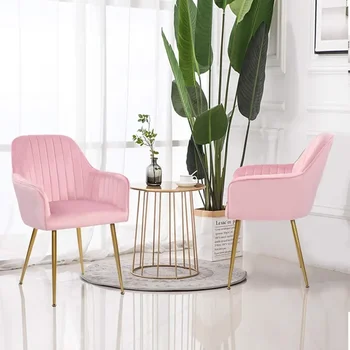 Pink Set of 2 Velvet Dinning Chairs Upholstered Accent Chairs with Gold Plating Legs for Living Room Chairs 1