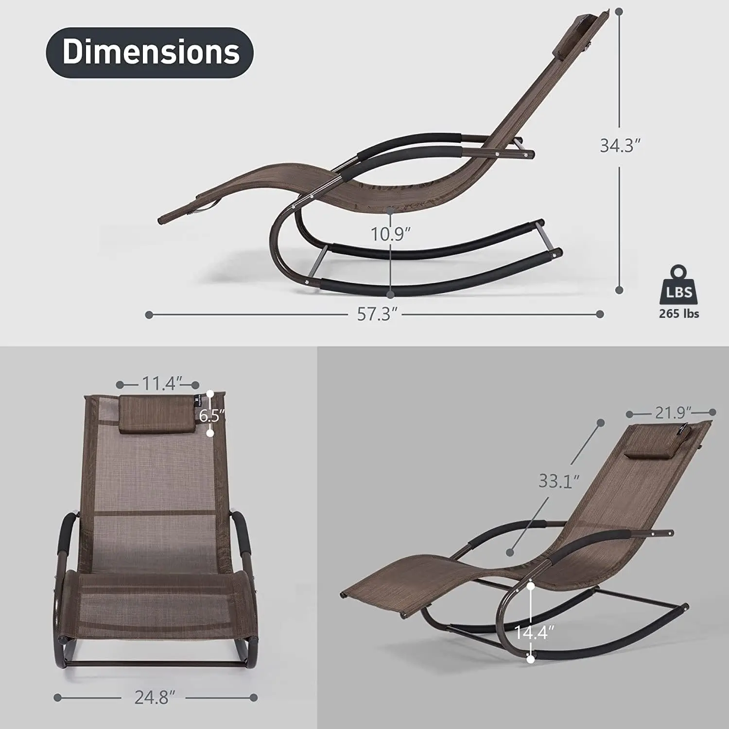 Lounge Chair, Outdoor Chaise Lounge with Detachable Pillow for Patio, Lawn, Pool, Outdoor Lounge Chairs, Brown