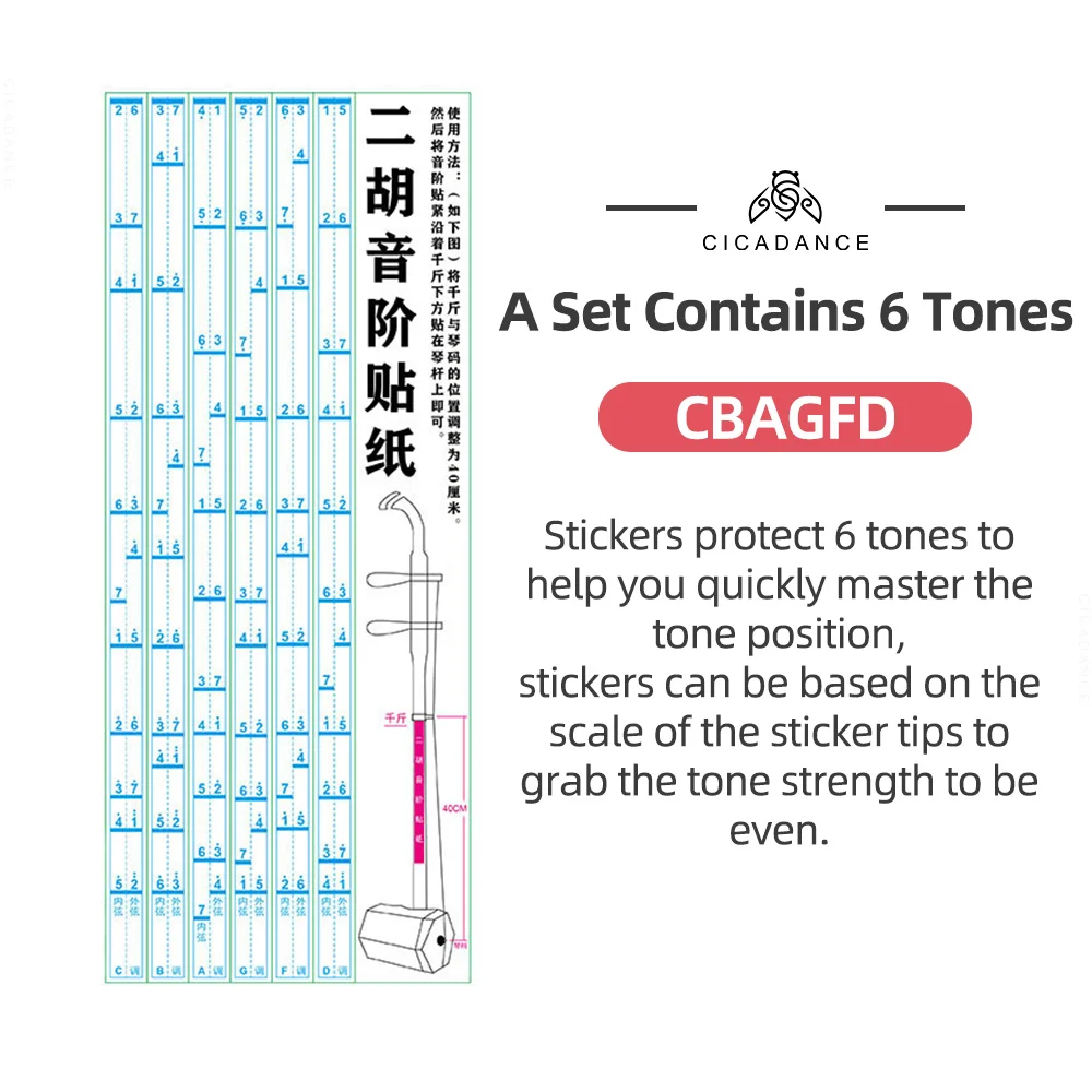 CICADANCE Erhu Note Stickers Urheen Fingering Sticker Position Chart Transparent Removable Durable Protector For Kids Beginners