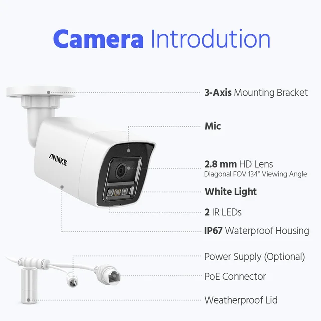 16CH 4K Kit Videosorveglianza IP PoE, ANNKE 4K NVR Onvif Con 12pcs Telecamere Di Sorveglianza IP 8MP Con 3TB HDD, Custodia In Metallo Per Externi Visione Notturna EXIR Per La Sicurezza Della