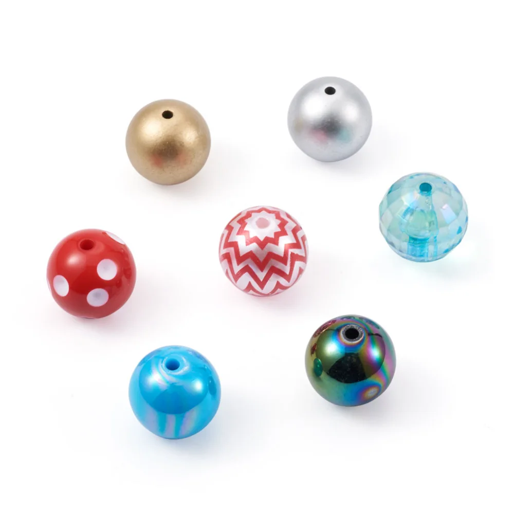 70Pcs 20mm Round Transparent Acrylic Beads AB-Color Plated Bubblegum Solid Color Spray Painted for Jewelry Making DIY Bracelet