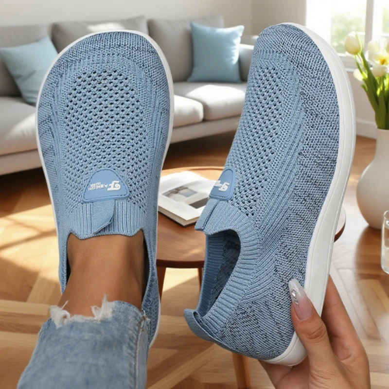 Women's Breathable Flat Shoes Fashionable Lightweight Soft Soled Walking Shoes Lazy People Minimalist Sleeve Mouth Mesh Loafers
