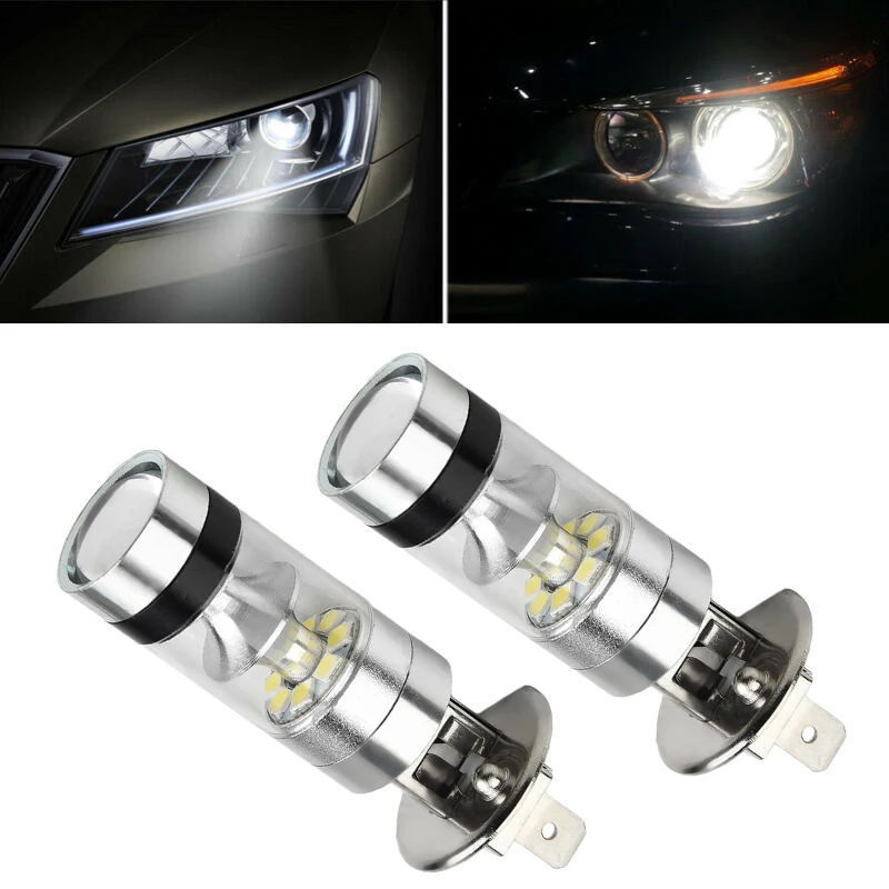 

2pcs H1 100W 1000LM LED White 12-24V 20-SMD Projector Fog Driving DRL Light Bulb 6000K Fog Light DRL Driving Car Headlight Bulb