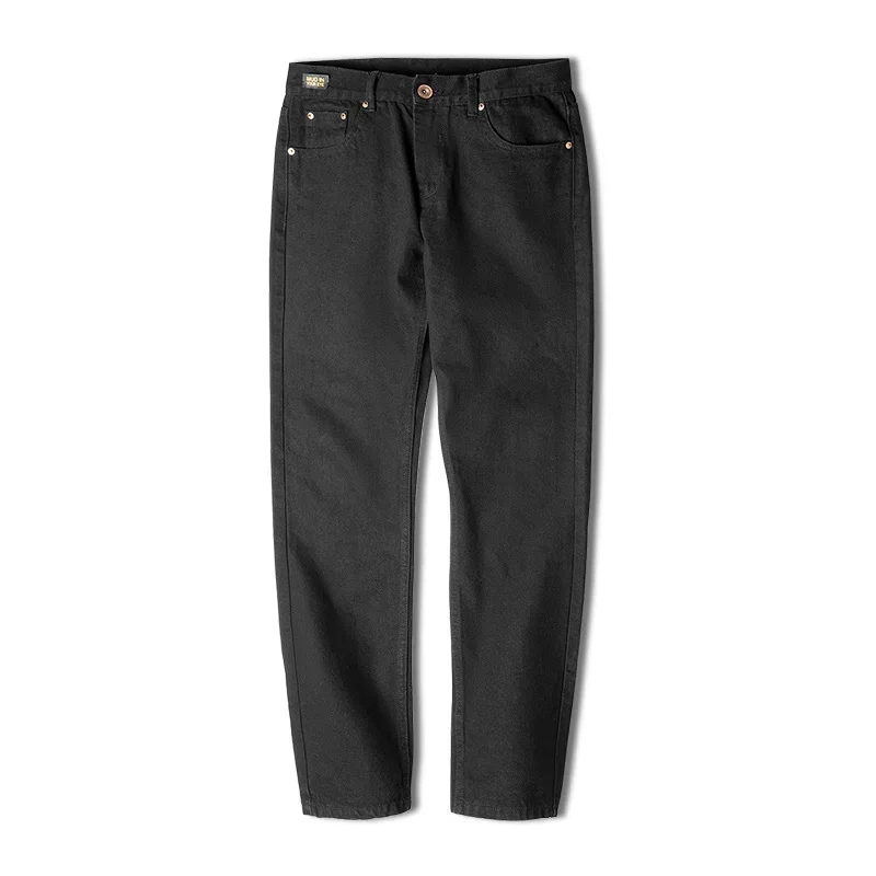Maden Men Baggy Denim Jeans American Retro Pure Black Mid-waist Jeans Water Washed Straight Pocket Classic Style Tannin Pants 6