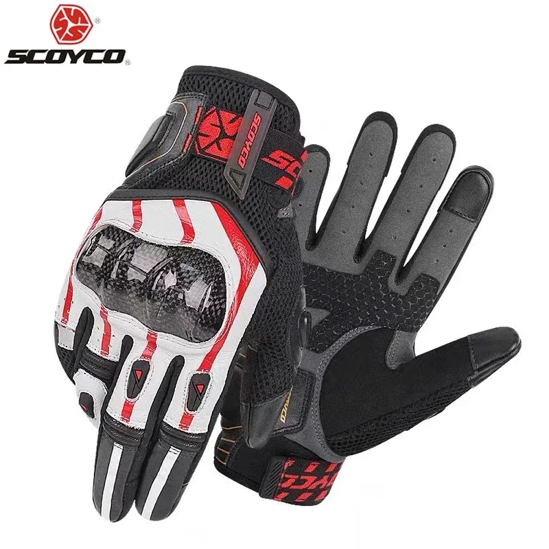 

SCOYCO Motorcycle Gloves Breathable Guantes Wearable Leather Racing Motorbike Carbon Fibre Motocross Glove,MC109