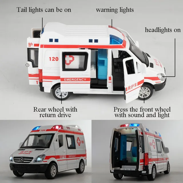 1:32 simulation ambulance model alloy pull back sound and light die-casting car toy police special car children's toy gift 2