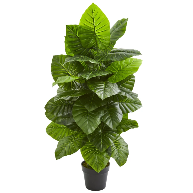 

48" Plastic and Polyester Taro Artificial Plant, Green