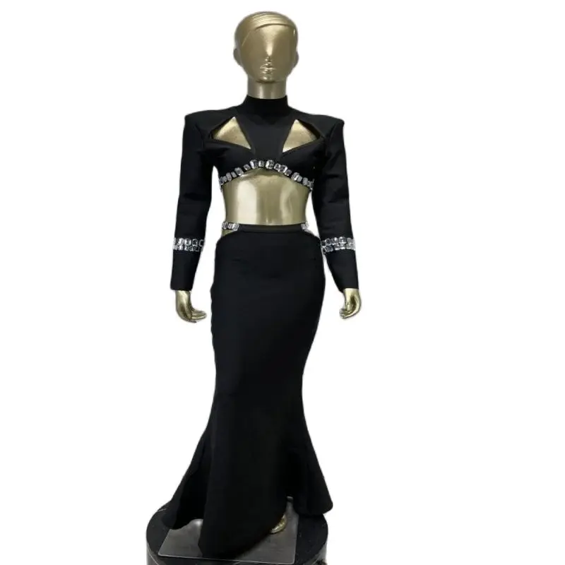 

Foreign Trade Hot Sale Popular Bandage Dress 2024 New Cross-Border European and American Cutout Rhinestone Party Dress