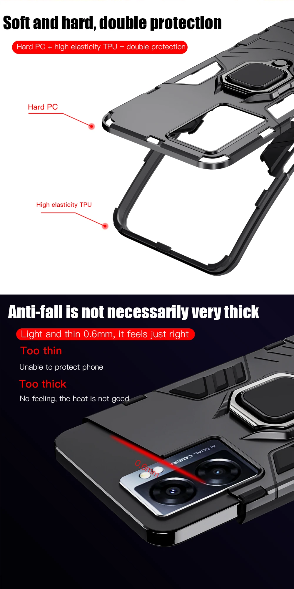 KEYSION Custodia antiurto per OPPO A77 5G A57 4G Silicone + PC Anello in metallo Supporto Cover posteriore per Realme Q5i V23 5G_voghion.com