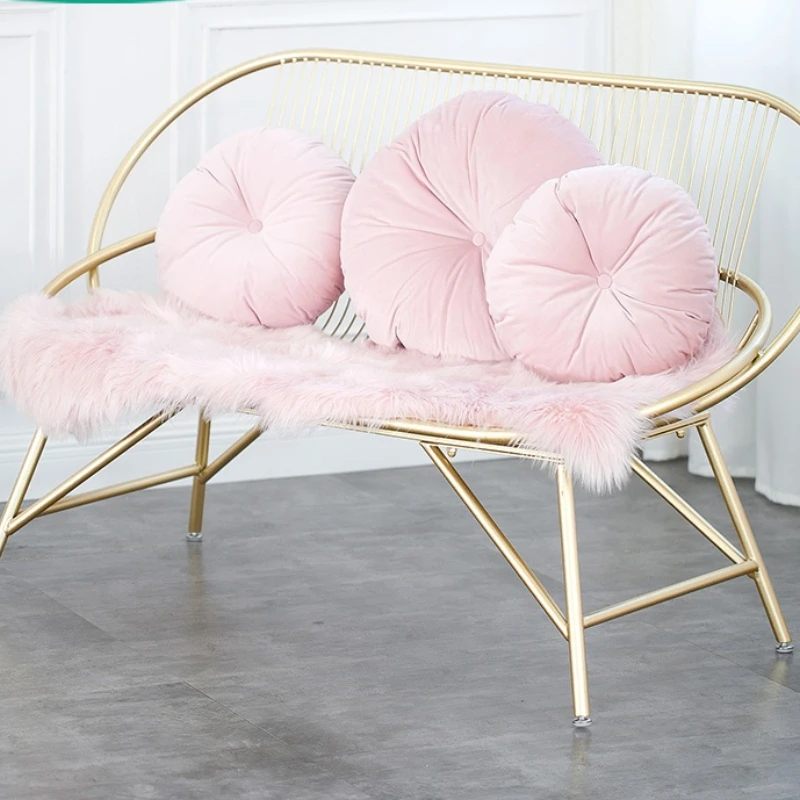 

Beauty Salon Sofa Double Three-Seater Lounge Chair Nordic Casual Pink Iron Art Sofa