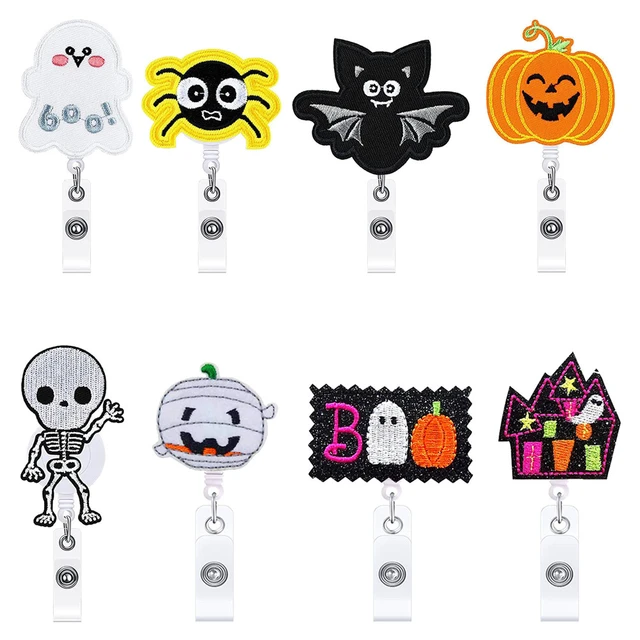 New Halloween Embroidery Pumpkin Head Skeleton Monster Bat Spider  Retractable Nurse Badge Easy-Pull Id Card