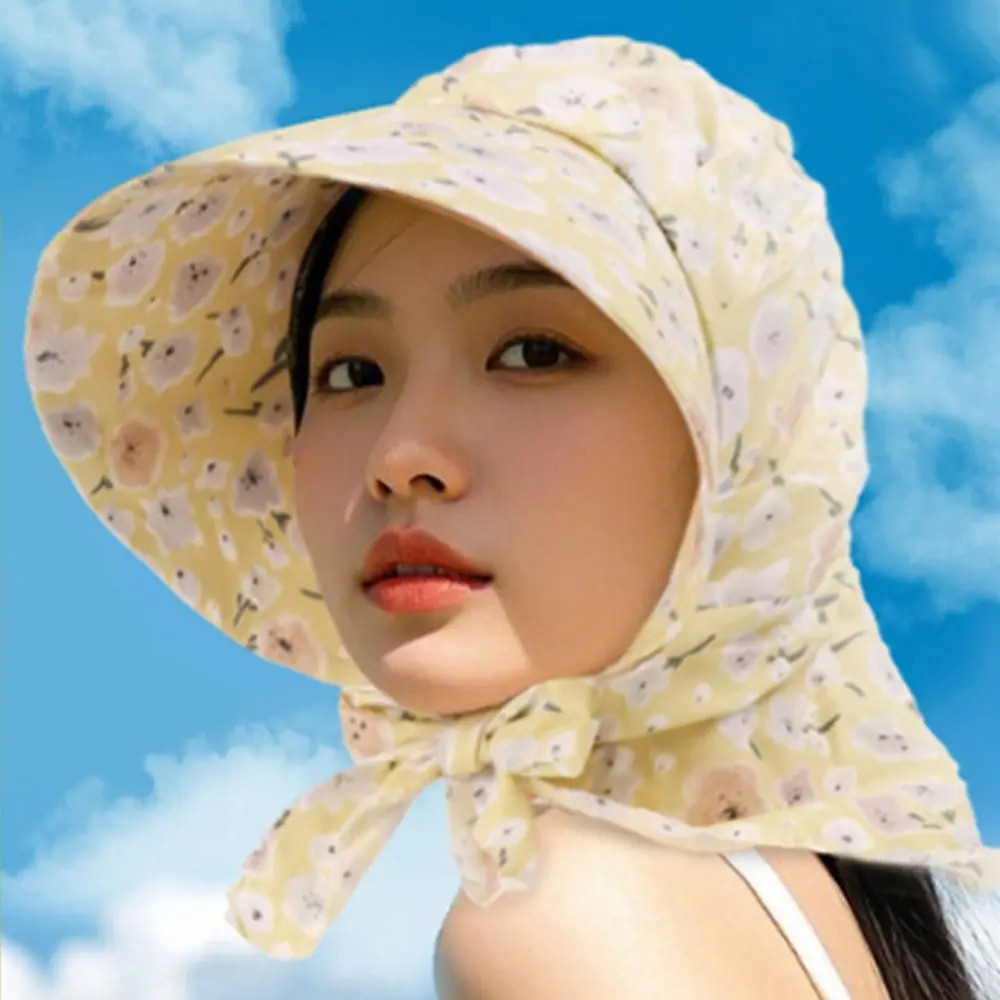 Floral Print Summer Protective Cover Colorful Anti-UV Women's Beach Hat Quick Drying Windproof Big Brim Sunhat Hiking