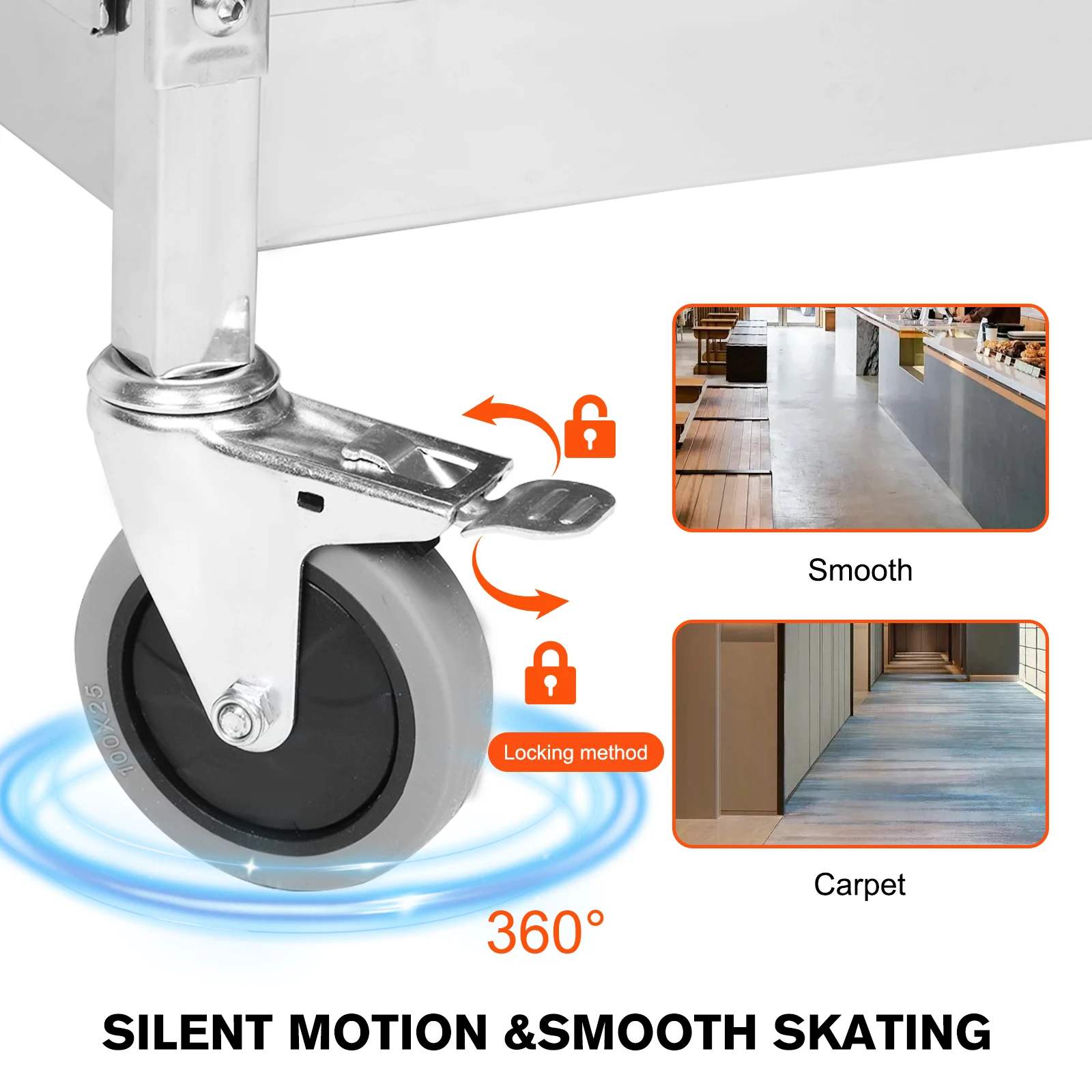 Stainless Steel Utility Cart with Wheels Kitchen Cart Mobile Dining Car Trolley for Kitchen Restaurant Hospital Lab and Hotel