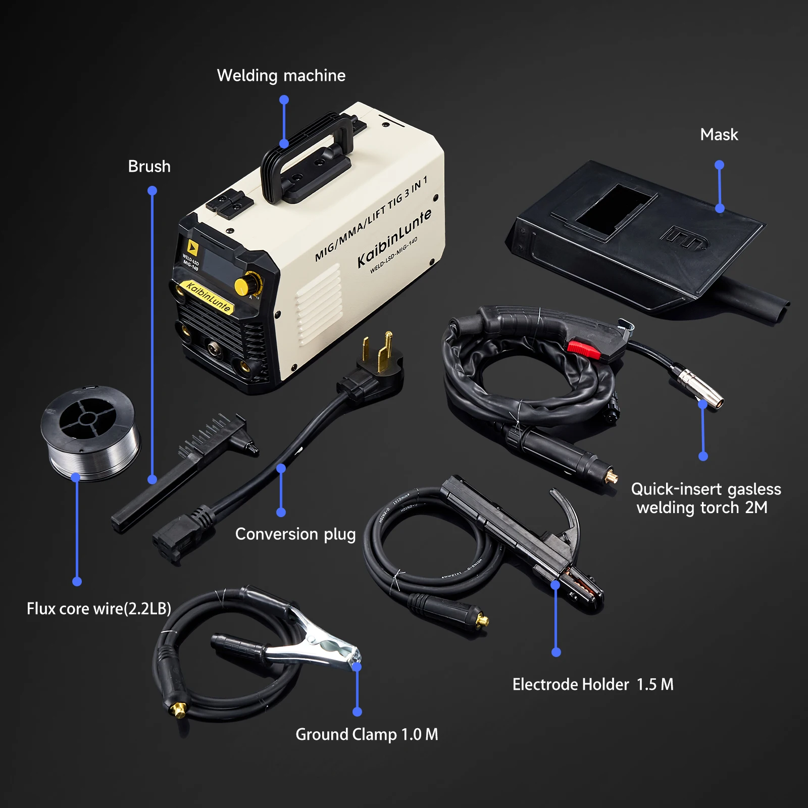KaibinLunte 140Amp MIG Welder Gasless 110V/220V Dual Voltage  Flux Core MIG /TIG/MMA 3 in 1 Welding Machine 5
