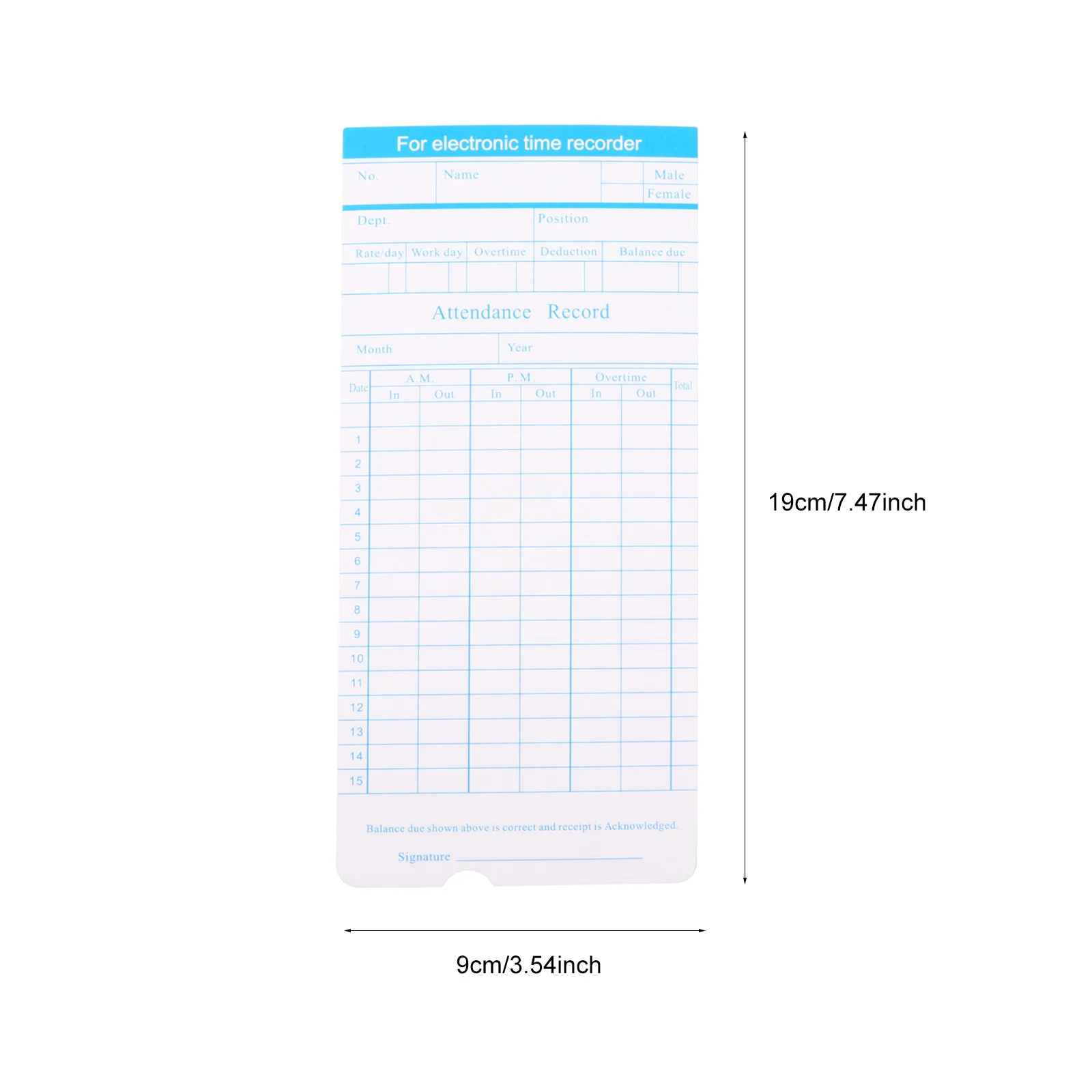 Attendance Card Time Clocking Cards for Company of Office Commuting Records Recorder Recording Monthly Clocks