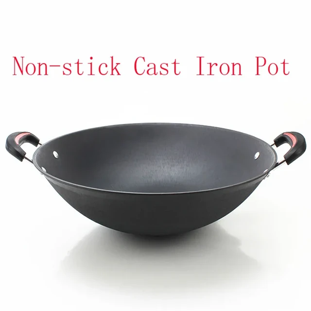 Cast Iron pan big Pot Round Bottom Wok Uncoated Non stick double ear Fryin  pan Casserole selected kitchen pots chinese cookware - AliExpress