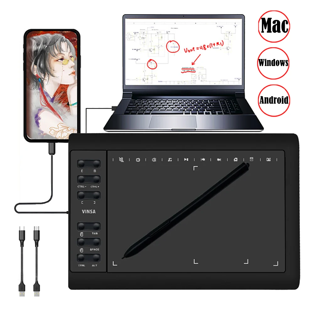 Graphics Drawing Tablet with BatteryFree Stylus 8192 Pressure