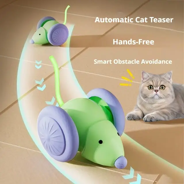 Electric Mouse Car Interactive Cat Toy Rechargeable Automatic Kitten Toy Intelligent Obstacle Avoidance Cat Toy 1