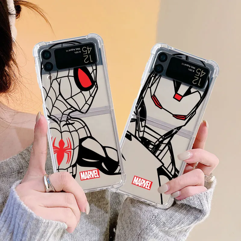 Spider Man Iron Man Venom Art Case Per Samsung Galaxy Z Flip 4 3 5G Funda Z Flip 5 Clear Pc Hard Antiurto Back Phone Coque