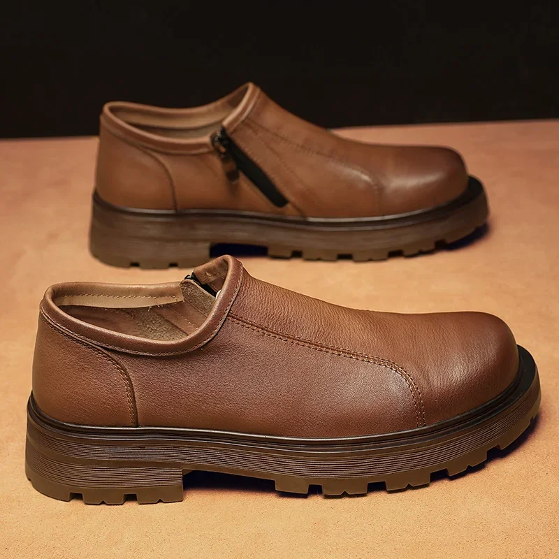 Genuine Leather Shoes Men Business Shoes Soft Cow Leather Casual Loafers New Male Outdoor Casual Thick Bottom Office