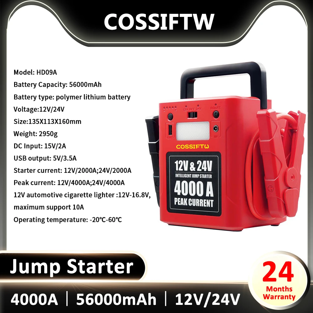 

4000A Powerful 12V/24V Jump Starter Portable Power Bank 56000mAh DC-DC Booster Auto Emergency Battery Start-up Car Jump Charger