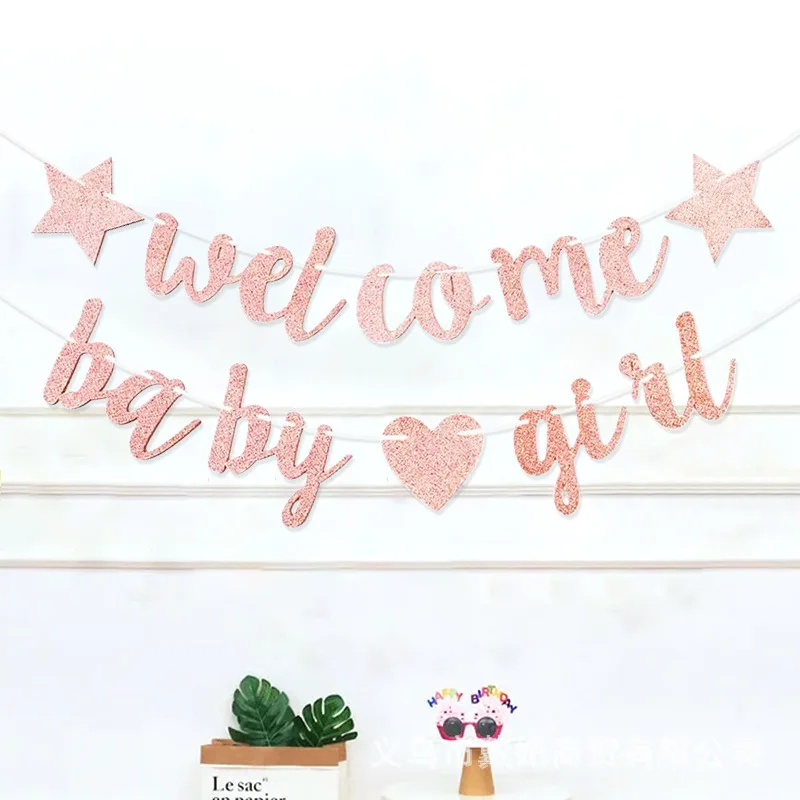 Glitter Welcome Baby Girl/Boy Banner Flags Garland for Baby Shower Birthday Party Photo Props Gender Reveal Party Decoration party decorations birthday banner