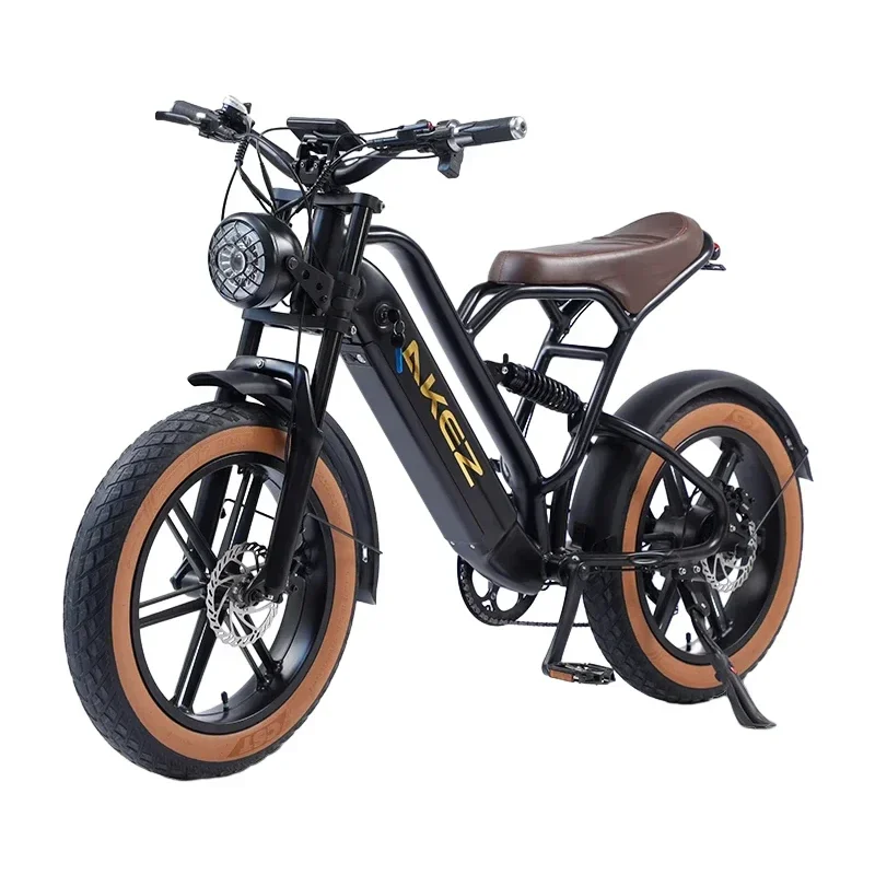 AKEZ 750W Motor Electric Mountain Bike 20"x4.0" Fat Tire Full Suspension Adult Electric Bicycle 48V 13AH Removable Battery Ebike