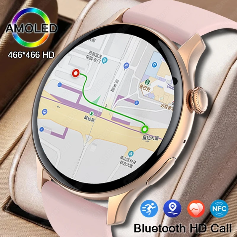 montre intelligente amoled pour xiaomi et android, véritable montre intelligente, gps, écran de sport, affichage continu, ndavid, appel bluetooth, 1.43 pouces, 2024
