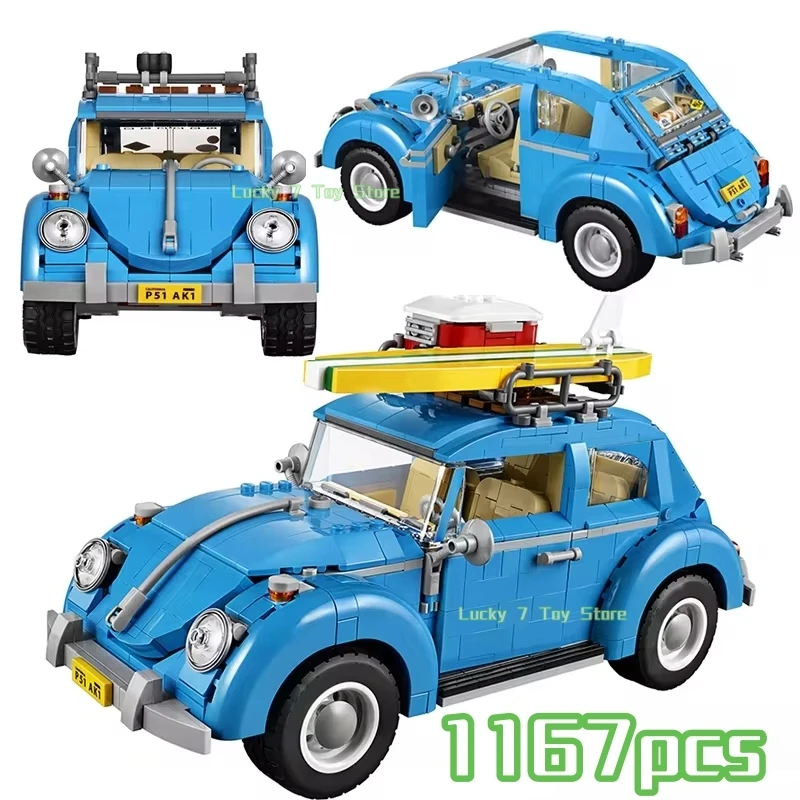 1167PCS Technical Blue Beetle Camper Car Building Blocks Set 2