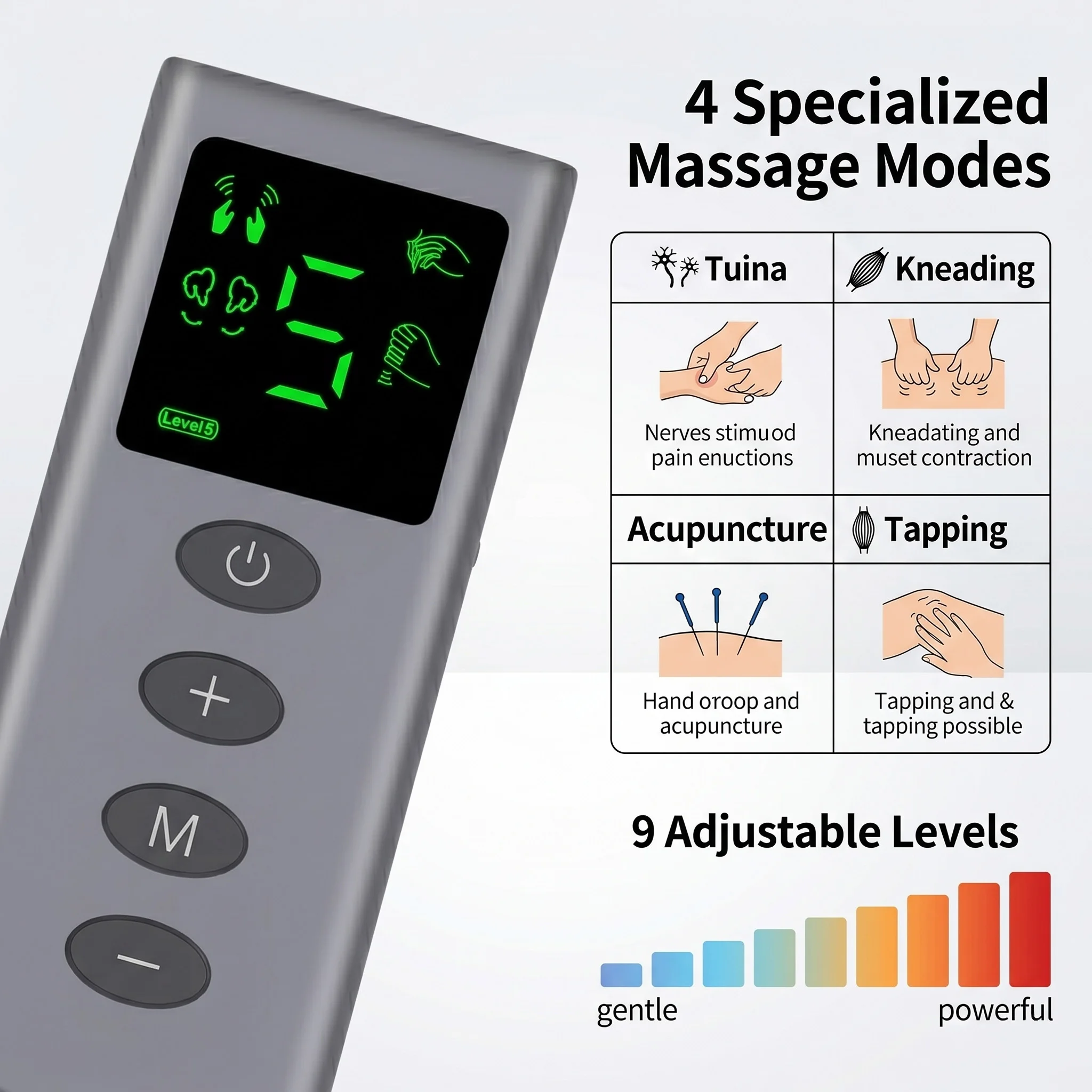 Guanti Massaggianti TENS EMS, Stimolatore Muscolare, Dispositivo per Fisioterapia Manuale, Sollievo dal Dolore, 4 Modalità, 9 Livelli, Kit Portatile per Cura della Bellezza e Spa - immagine 3
