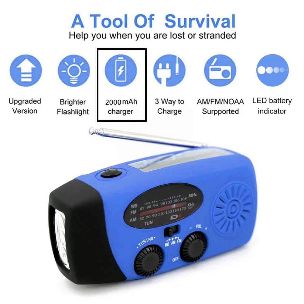 VANLOFE AM/FM/SW Radio, Solar Hand Crank Portable Survival Emergency Radio,Rechargeable Battery Power Bank USB Cellphone Charger,Camping Flashlight Lantern,SOS Alarm