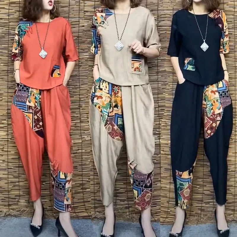 Women's Summer Cotton Linen Two-Piece Casual Suit