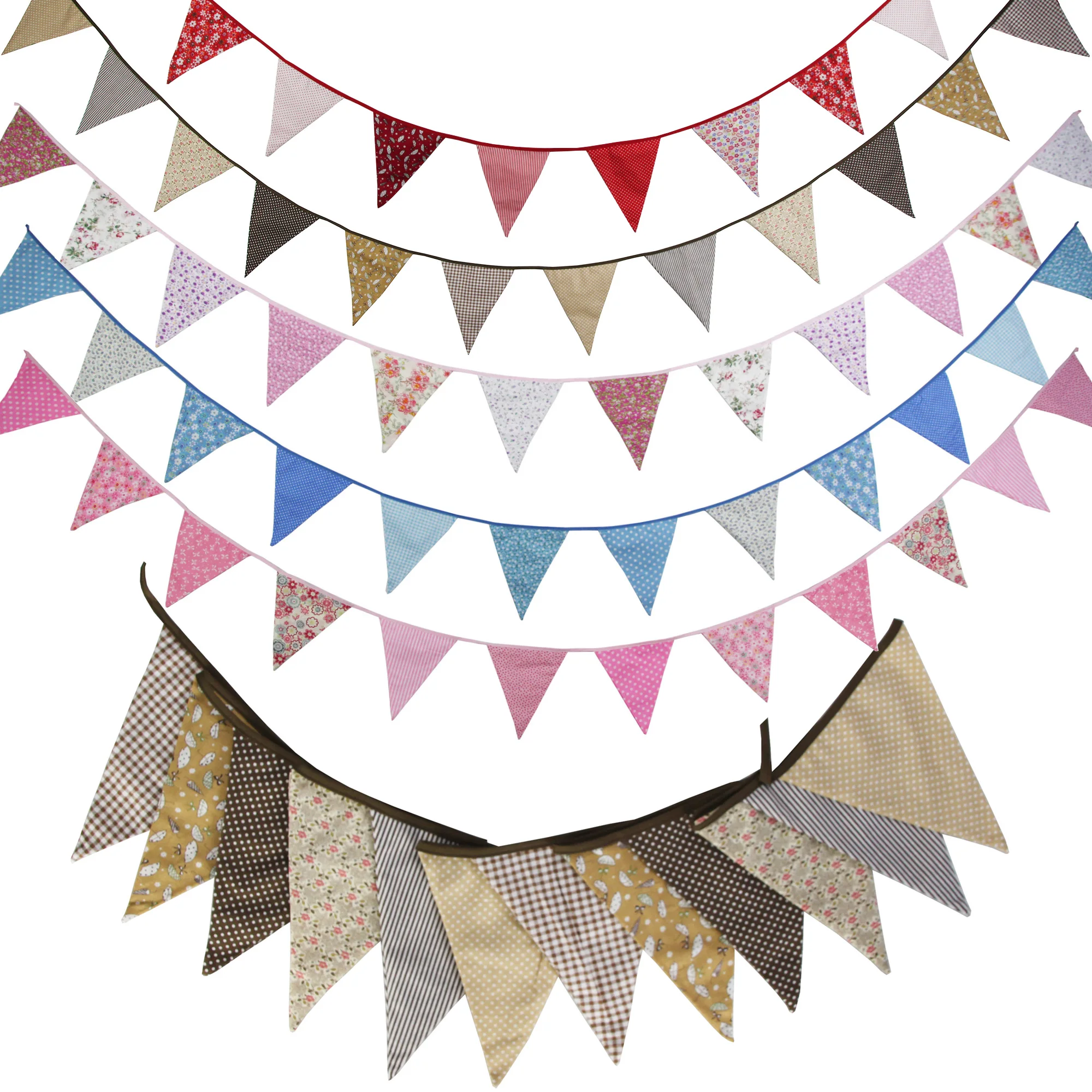 3.5M Floral Big Pennant Flags Fabric Bunting for Wedding, Birthday and Baby Shower