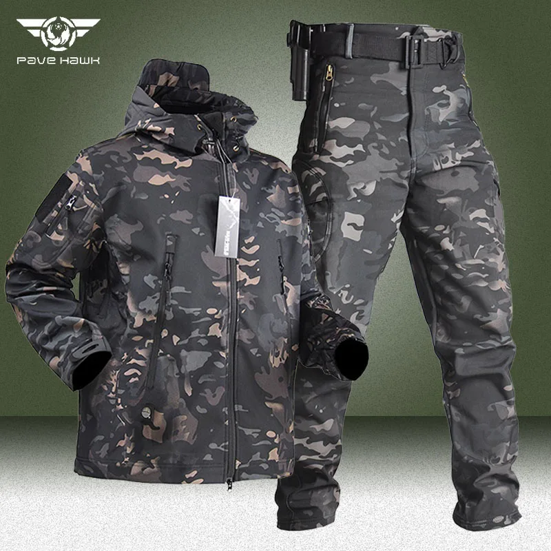 

Military Camo Sets Men Winter Fleece Warm Soft Shell Tactical Jackets+Pants Outdoor Windproof Waterproof Army Flight Pilot Suits