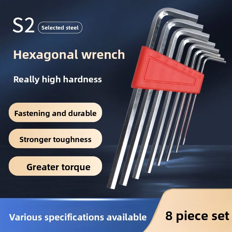 8Pcs Sets High Quality Short/Long Style Flat Head Hex Screw L-type Hand Tools New Nickel Plated Hardened Steel Allen Key Wrench