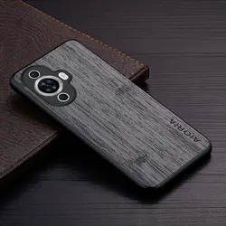 Étui de téléphone en cuir avec motif en bois de bambou luxueux pour la série Huawei Nova 12