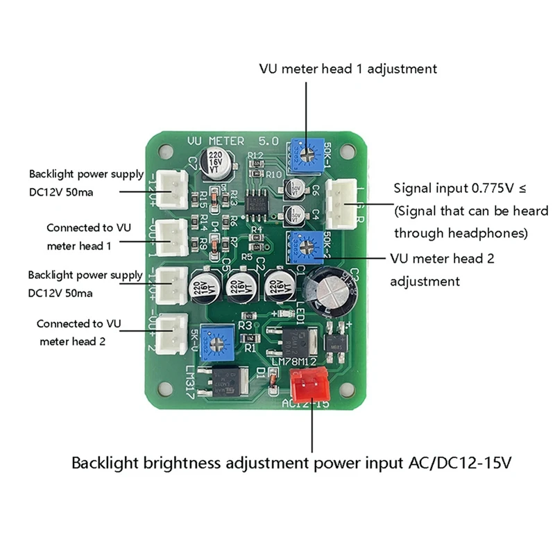 VU Level Audio Meter Stereo Amplifier Board+2Pcs VU Meter 9-12V DC Stereo Amplifier Board Level Indicator Durable Easy Install 2