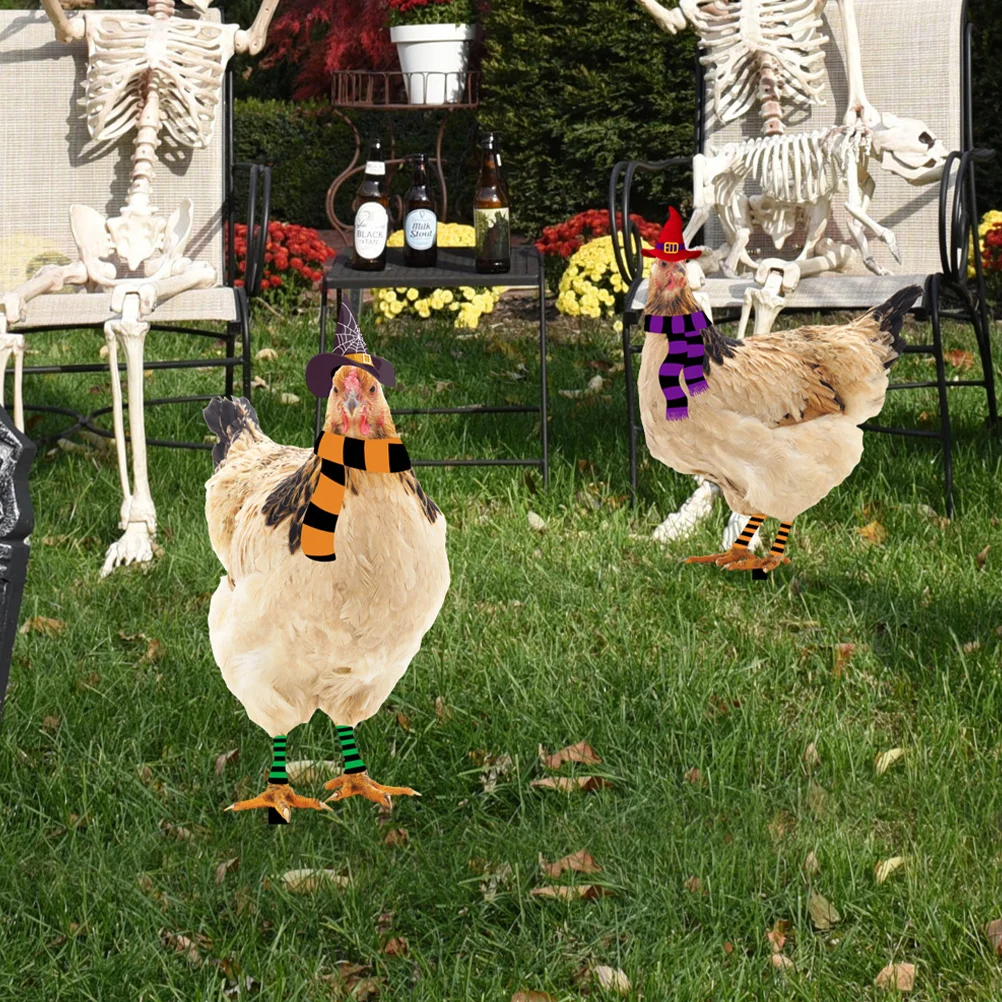 

2 Pcs Halloween Hen Decorations Ornament Yard Chicken Stake Lawn Sign Outdoor Rooster Garden Stakes Insert Acrylic