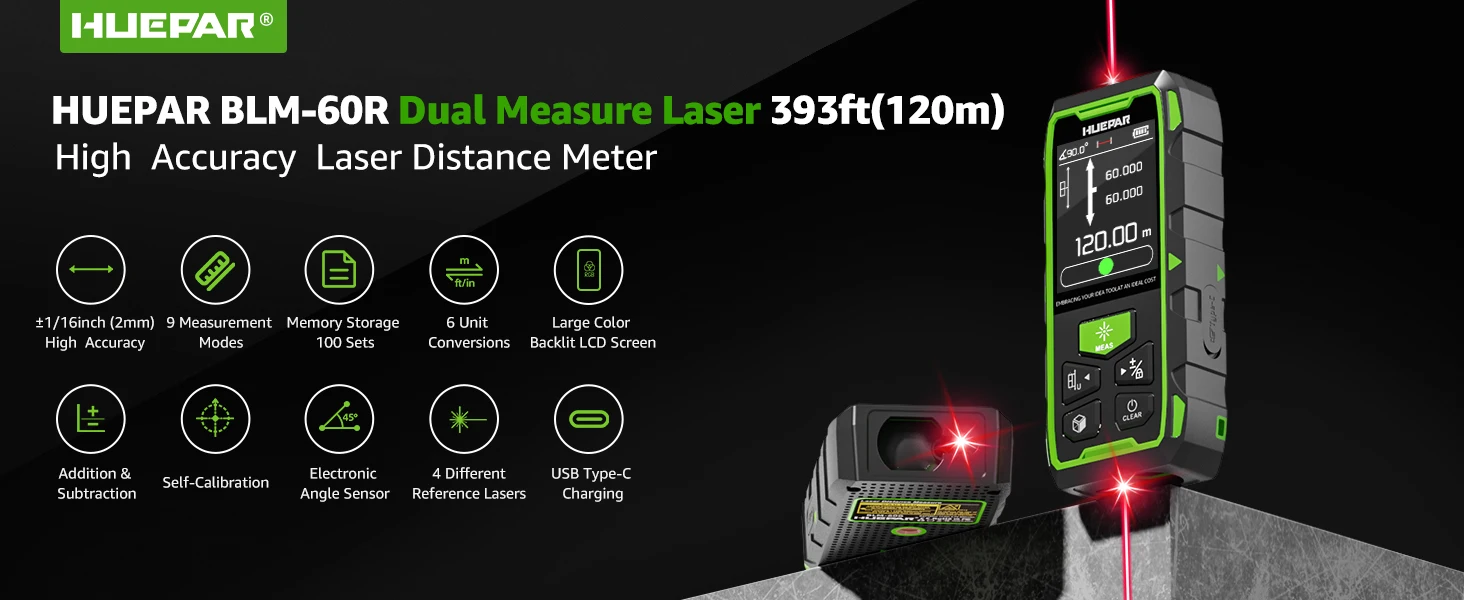 60M/120M/100M/200M Laser Range Finder Dual Laser Meter High Accuracy Laser Dista