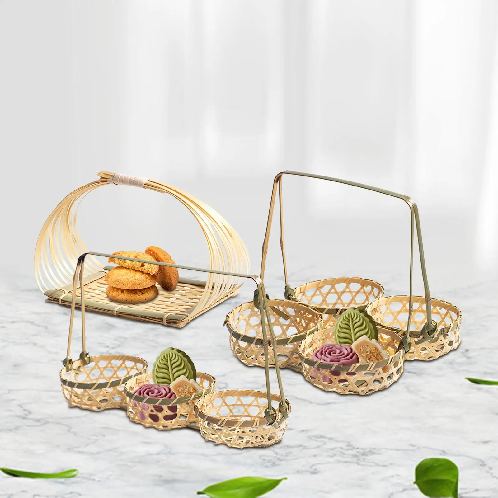 Bamboo Food Serving Basket Rustic Serving Trays Food Storage for Living Room Bamboo Food Serving Basket Rustic Serving Trays Food Storage for Living Room