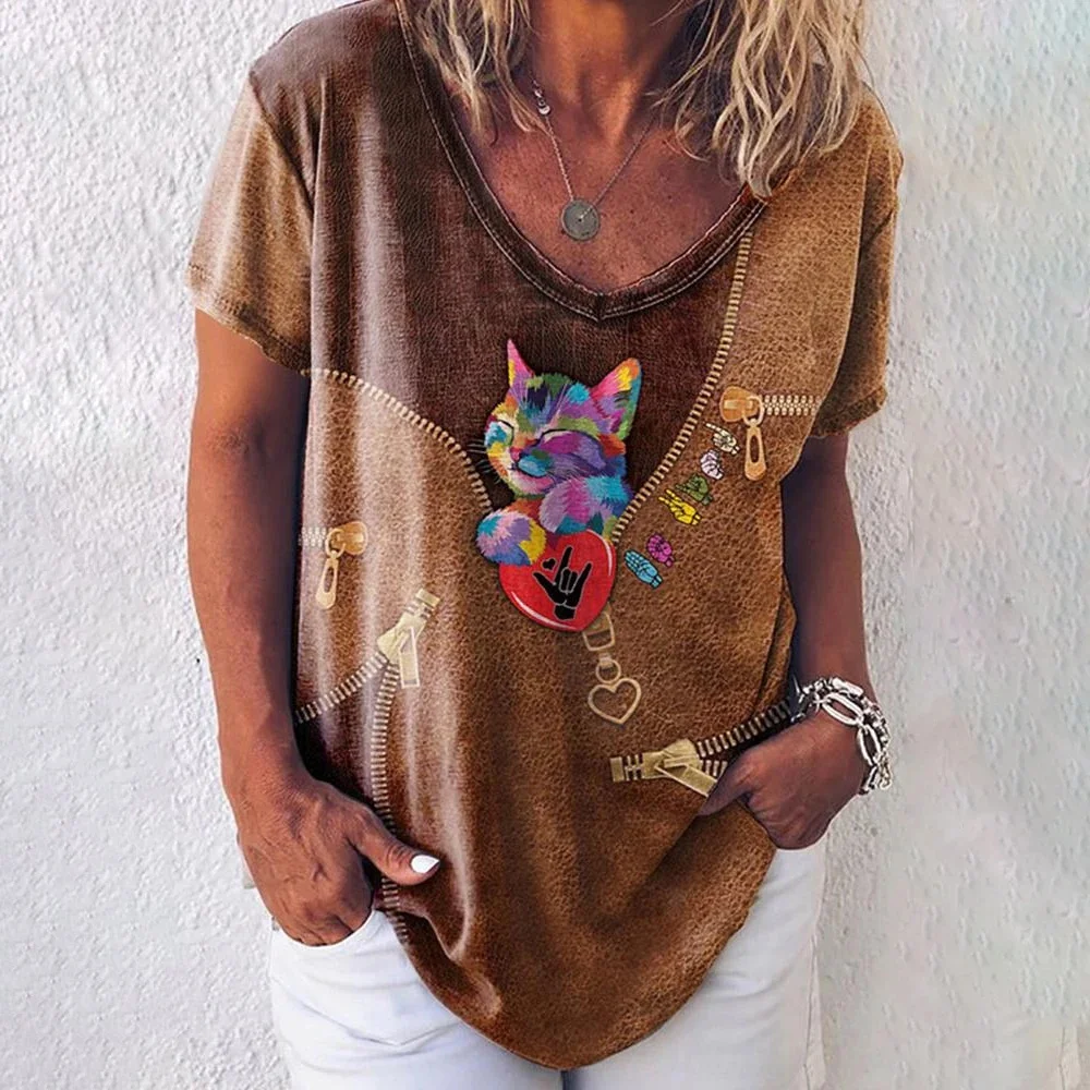 Рисунок 3 - Футболка женская цветная с принтом кошки