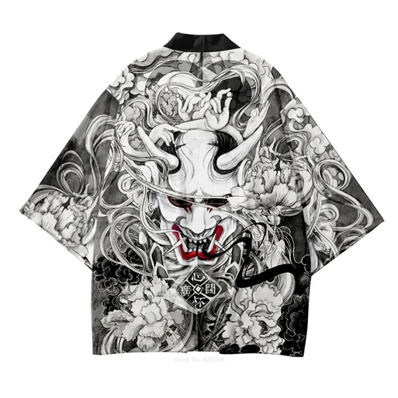 

Demon Print Kimono Man Japanese Cardigan Men Haori Male Yukata Mens Kimono Japan Samurai Harajuku Streetwear Clothing Jacket Obi